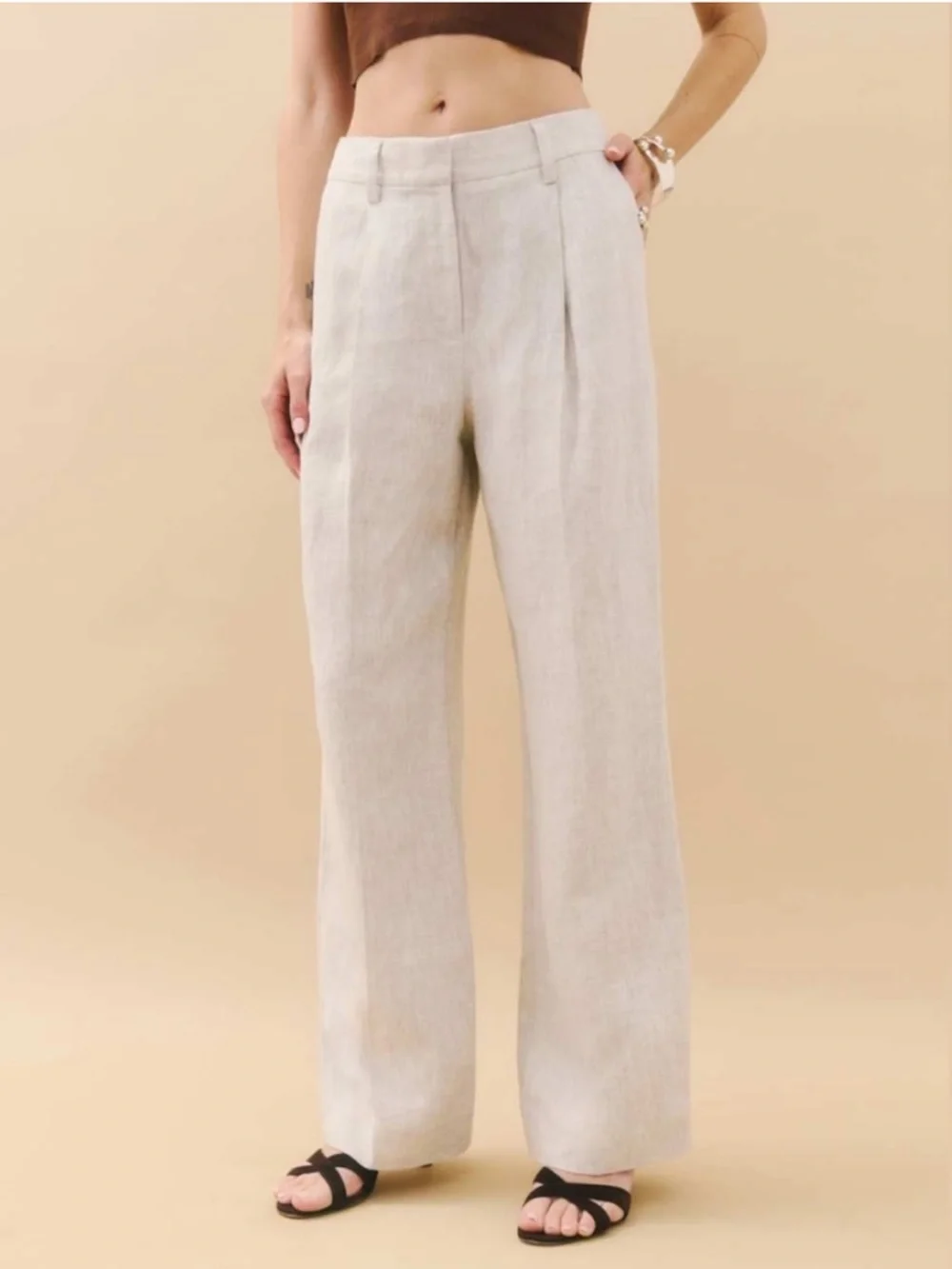 REFORMATION Alex Wide Leg Linen Pants in Oatmeal Size US 10